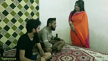 Indian aunty engages in explicit threesome sex with two young boys