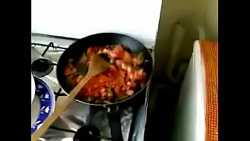 Indian wife orally pleasures herself while cooking explicit content