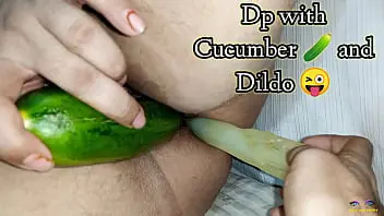 BBW Indian wife explores anal and vaginal double penetration with cucumber and dildo in explicit audio